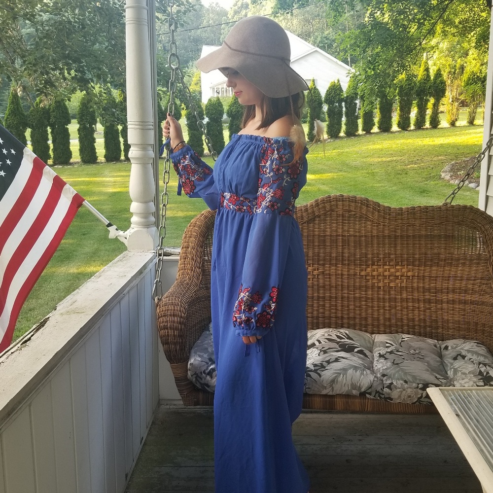 ON HOLD Off the shoulder blue maxi dress